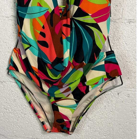 Bar III Tropical print Cowlneck One-Piece Swimsuit  Multi S - Picture 2 of 13